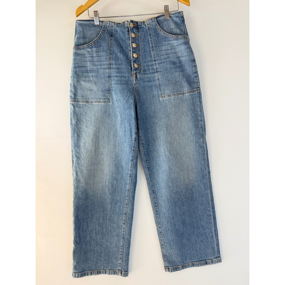 Veronica Beard Crosbie Crop Jeans Womens 32 Lakeshore Blue High Rise Button Fly